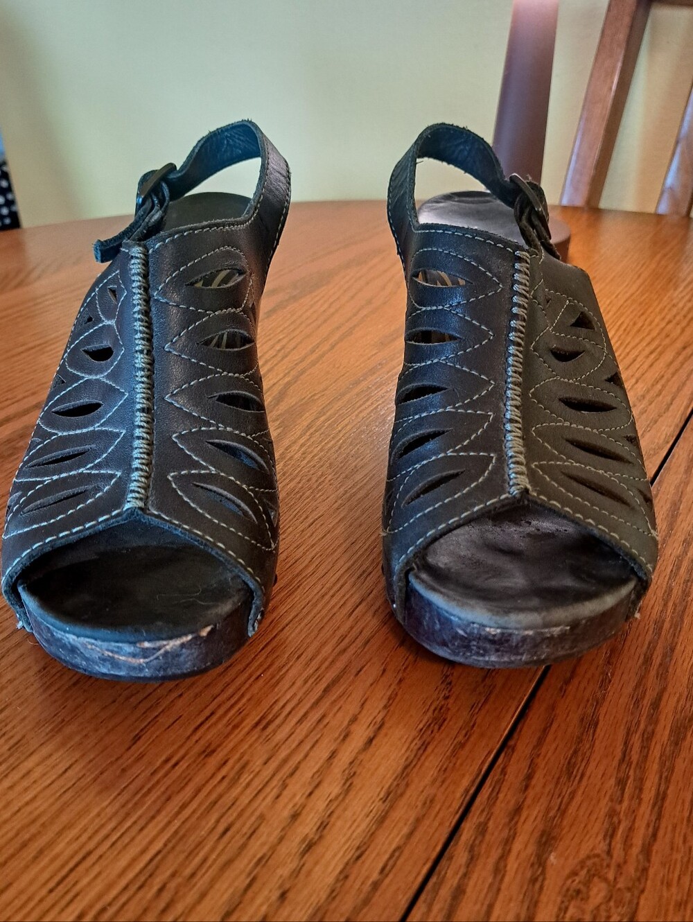 Dansko Black Leather Cutout Slingback Sandals